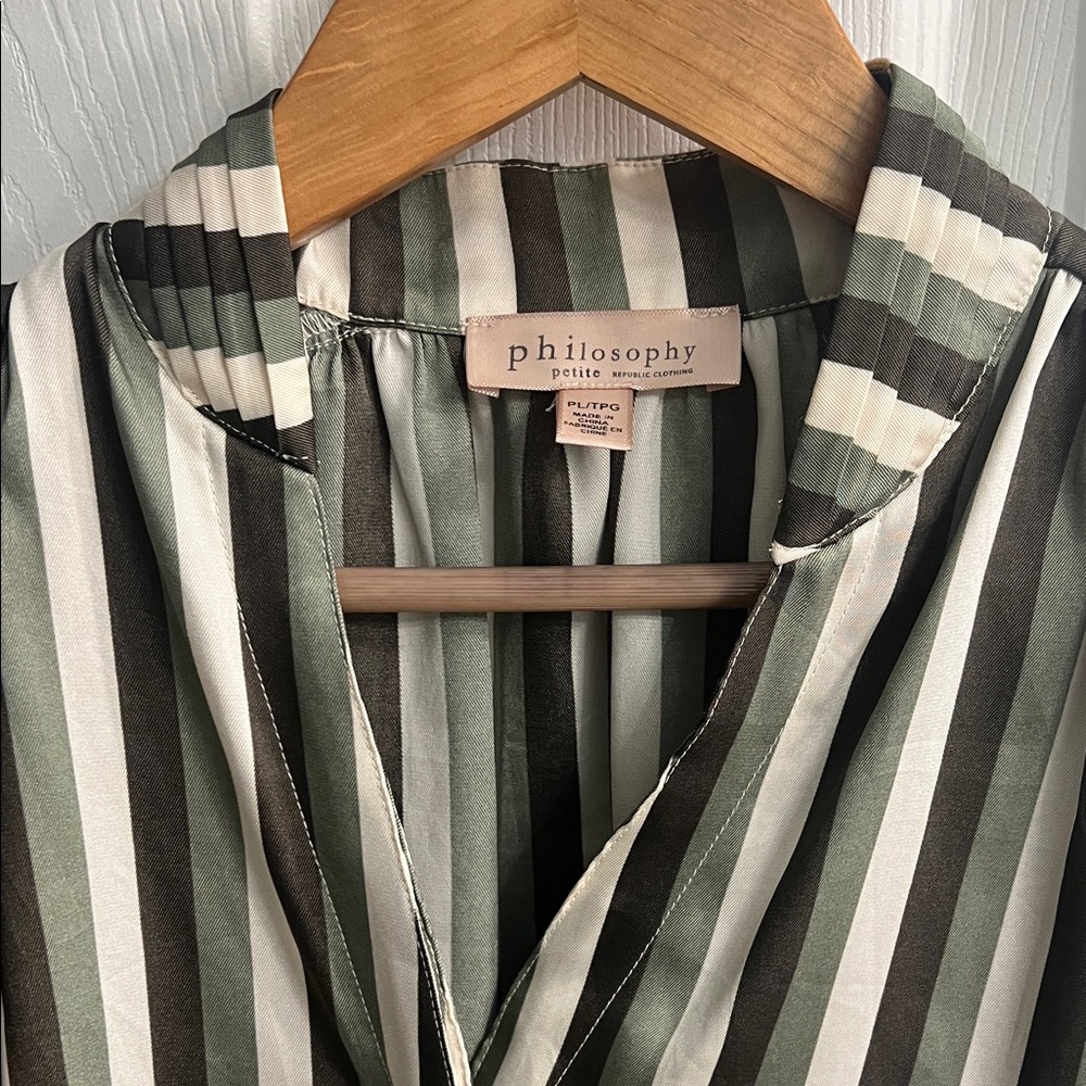 Philosophy Olive and White Striped Blouse